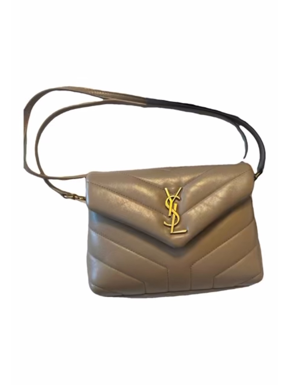 Saint Laurent Taupe Quilted Leather LouLou Crossbody with Gold YSL Logo